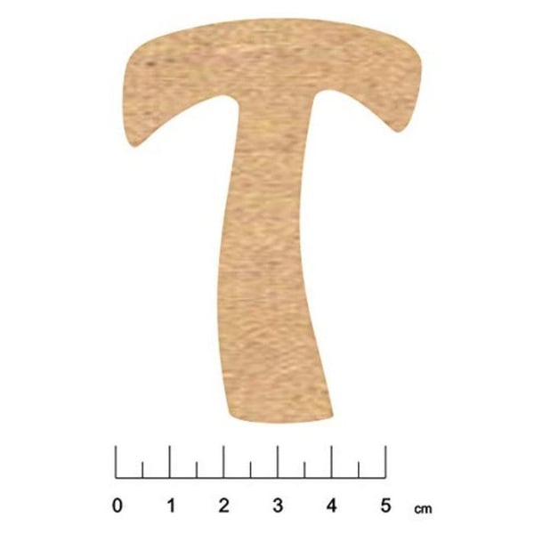 Terre & Bois Créations - Bokstäver i MDF trä med självhäftande baksida 7,5cm Bokstav T