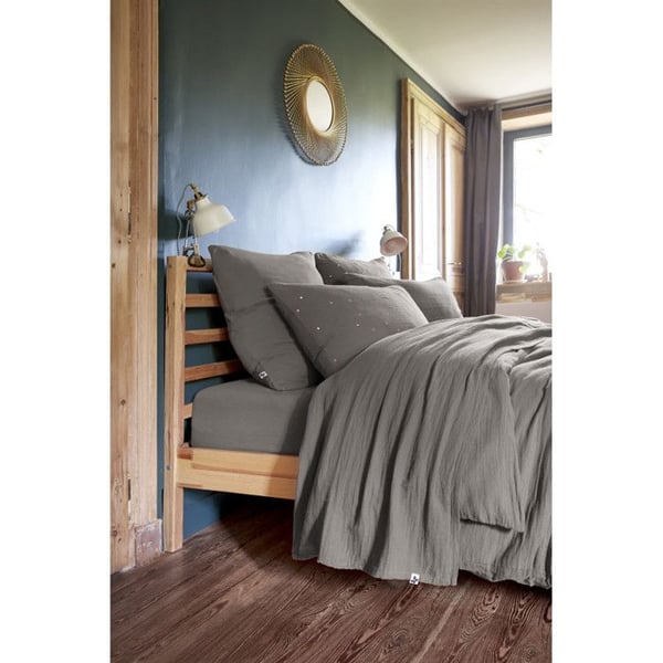 Sängkläder 4 delar & 5 delar "Gaïa" Bomullsgaze - Gaïa Granit - Sängkläder 4 delar (1 Sängöverkast 240 x 300 + 1 Sängbottenlägg)