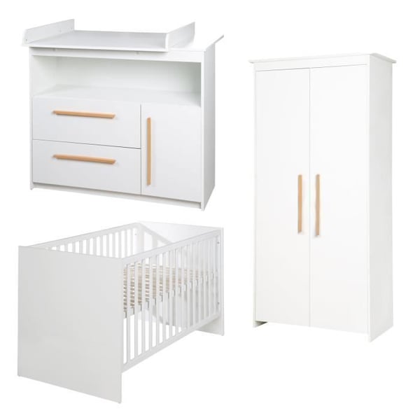 Chambre Bebis Komplett Lilo - ROBA - Utvecklingssäng 70x140 cm + Skötbord + Garderob 2 Dörrar - Vit