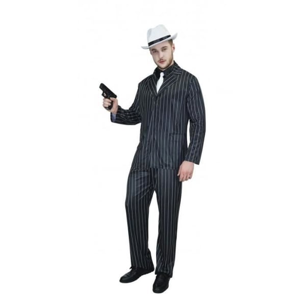 Svart och Vitt Randigt Gangsterkostym för Vuxna PtitClown Noir