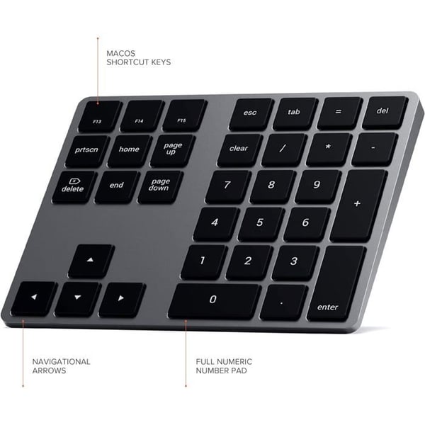 Utökat Numeriskt Tangentbord - SATECHI - Bluetooth - Aluminium - USB-C Laddningsbart - MacOS