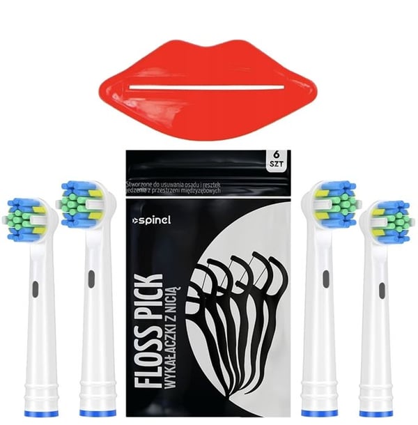 Tandborsthuvuden - Spinel - Oral B Tandtråd - 4 huvuden - tandkrämspress - 6 tandtråd