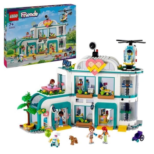 LEGO® 42621 Friends Heartlake City Hospital, leksak med helikopter och minifigurer inklusive hösten och en hund