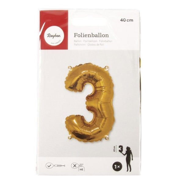Ballong Siffra 3, 40cm, 1st, guld