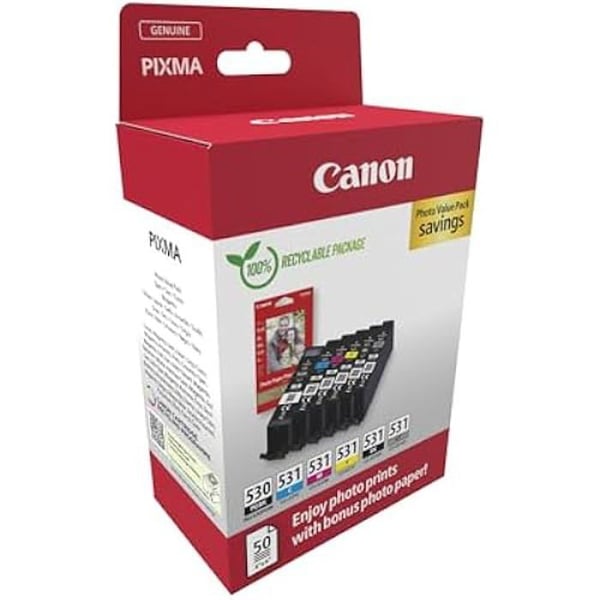 Bläckpatroner - CANON - PGI-530 / CLI-531 - 6-pack - 100% återvinningsbara - 50 foton 4x6