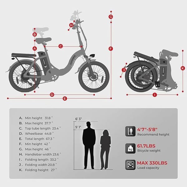 Elcykel Sammenklappelig - SAMEBIKE - CY20-FT-WH - 250W - 20 Tommer - Rækkevidde 60-110 km