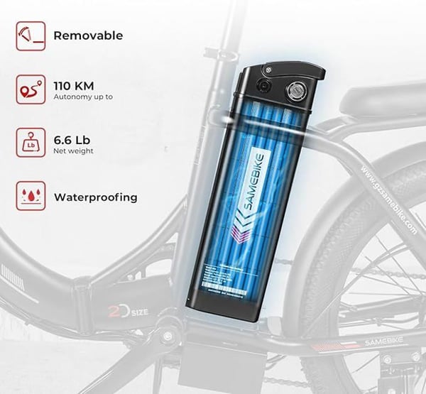 Elcykel Sammenklappelig - SAMEBIKE - CY20-FT-WH - 250W - 20 Tommer - Rækkevidde 60-110 km