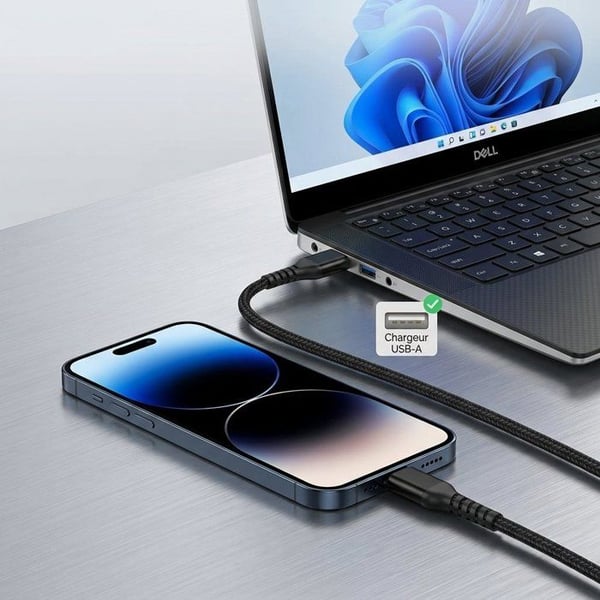 PH26 Nylonflätad Kabel 1 Meter för iPhone XS Max, USB A till Lightning-kabel, Laddning och Dataöverföring