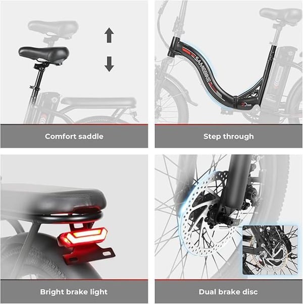 Elcykel Sammenklappelig - SAMEBIKE - CY20-FT-WH - 250W - 20 Tommer - Rækkevidde 60-110 km