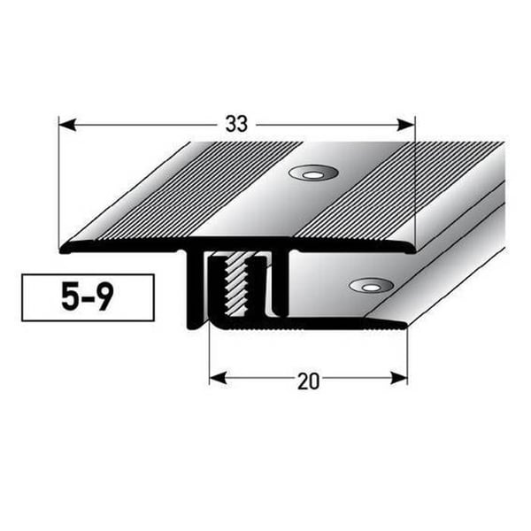 Tröskellist Alu anodiserad Stålutseende L 33 mm H 5 - 9 mm Längd 1000mm Förborrad