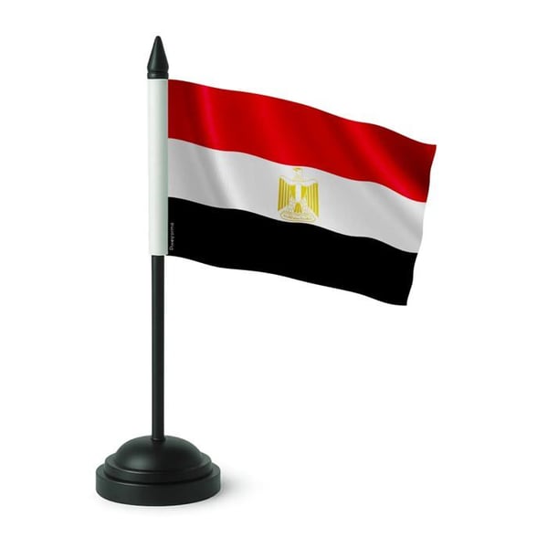 Bordflagga från Egypten – 14 x 21 cm – Polyester – Bas i svart plast – Pixelforma