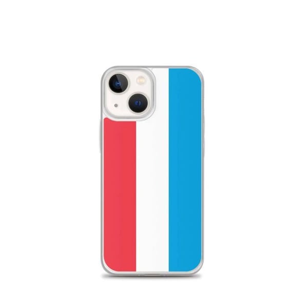 Telefonöverdrag – Luxemburgs flagga – Kompatibel med iPhone 13 mini – Mjuk skal – Slitstark och stöttålig – Silikon – Pixelforma