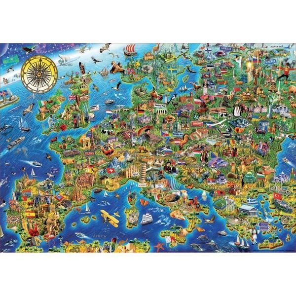 Pussel - EDUCA - The Crazy Map of Europe - 500 bitar - Resor och karttema