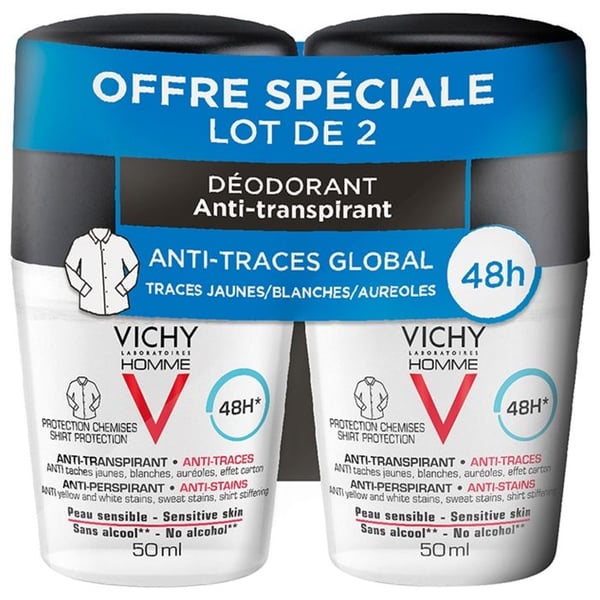 Vichy man deodorant 48H anti-svettning anti-spår 2x50ml