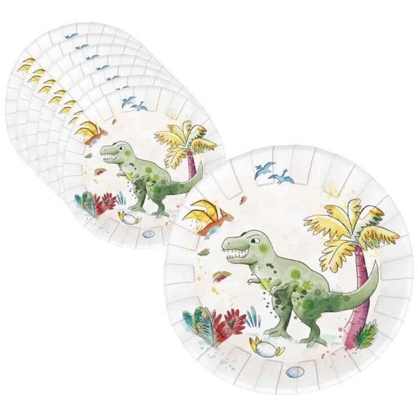 Engångstallrikar - P'TIT Clown - Dinosar - Kartong - 23 cm - Vit