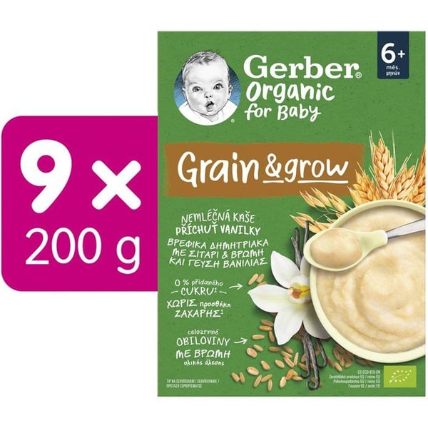 GERBER Gröt utan mjölk ekologisk med vanilj 9×200 g