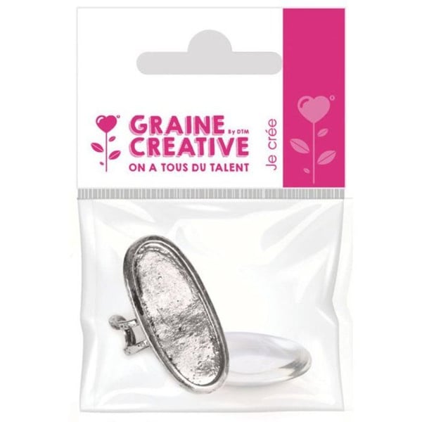 Graine Créative - Oval Ring med cabochon 1,6 x 3,9 cm Silverfärgad