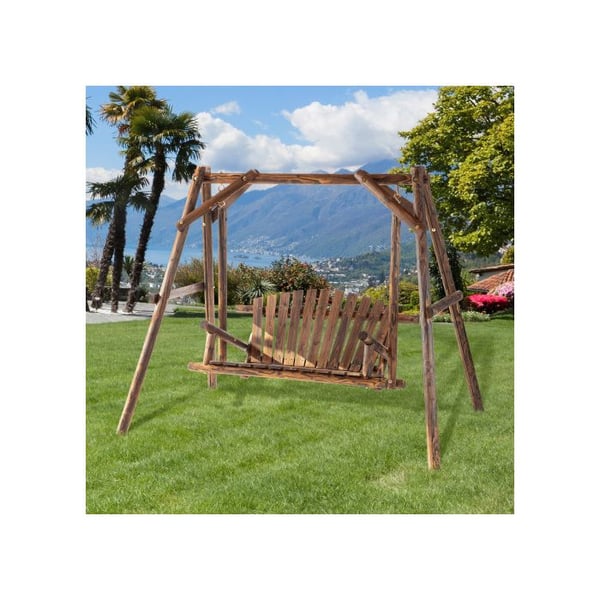 Massivtræ gyngestol, naturlig, hængende bænk gyngestol 187 x 137 x 170 cm, til have og terrasse