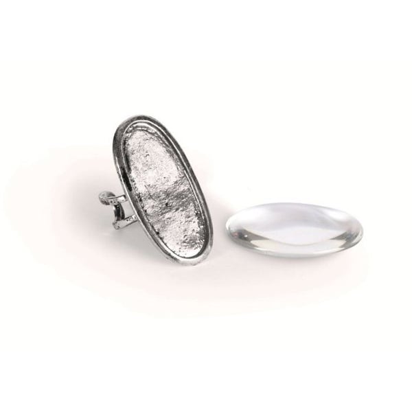 Graine Créative - Oval Ring med cabochon 1,6 x 3,9 cm Silverfärgad