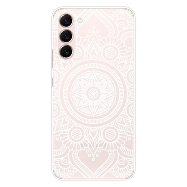 Tryckt silikonfodral som är kompatibelt med Samsung Galaxy S23 Plus White Mandala