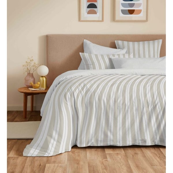 Komplett packning med reversibel bäddset "Vanessa" 6 delar för säng 140 x 190 Florence Natur