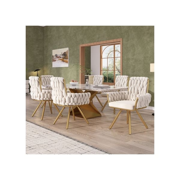 Ruokailuryhmä - MUVOE - 6 kappaletta Beige - Sametti - 360° kääntyvä - Käsinojilla