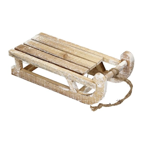 ECD Tyskland dekorativ träsläde med 25 lysdioder, varmvit, 31,5x14,5x10,5 cm, brun-naturlig
