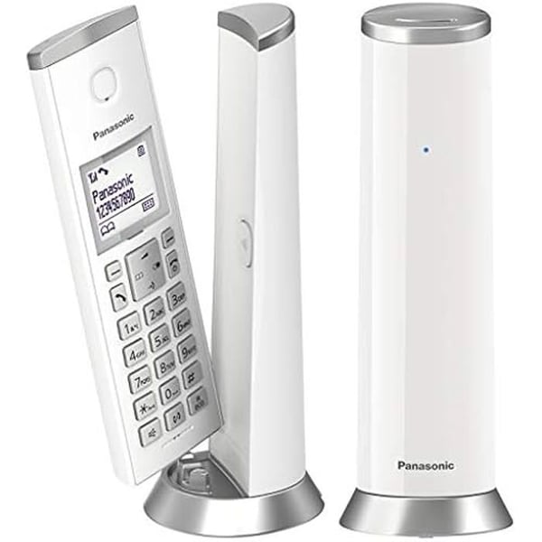 Panasonic DECT trådløs telefon KX-TGK212JTW med 1,5 tommers LCD-baggrundsbelysning, hvide ringetoner, uønskede opkald, Eco og
