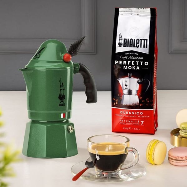Moka-kahvinkeitin - Bialetti-design - 3 kupillista - Lakattu alumiini - Ei yhteensopiva astianpesukoneen kanssa - Vihreä