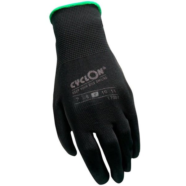 PU-flex verkstads-handskar - Cyclon - Storlek m.9 - Svart-grön - Paket om 3 - Flexibla - Hållbara