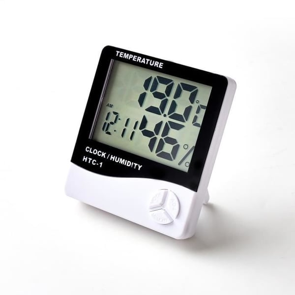 Digital LCD Termometer Hygrometer - Ur - Alarm - 12/24t Visning - Hvid Farve