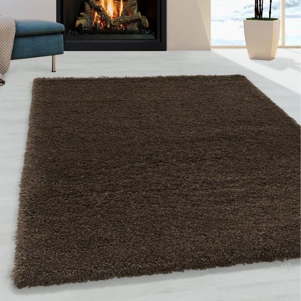 Tjock och mjuk shaggy matta med långa hår på 30 mm för modern vardagsrum och sovrum (Dimension: 280x370 cm - Färg: Brun)
