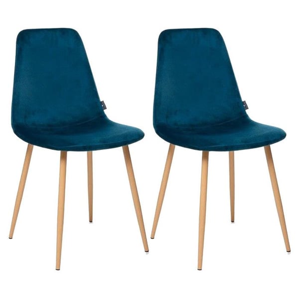 Set med 2 stolar i vintagestil "Marylin" Ben i sammet och bok imiterad metall Atmosphera - Ankblå