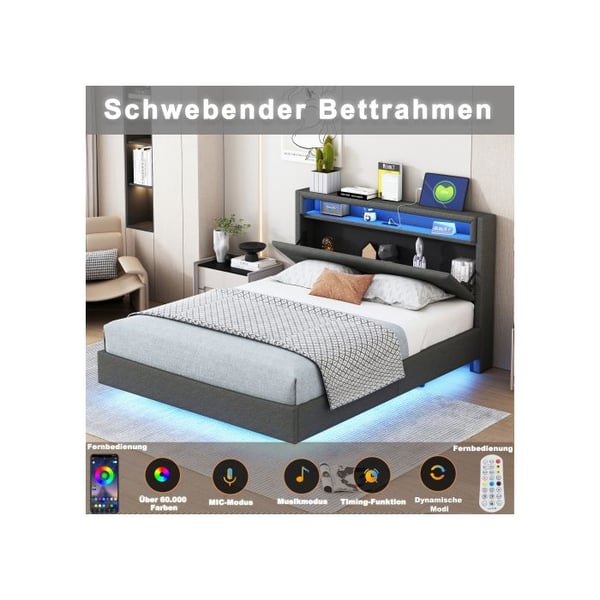 Lit - MUVOE - 140x200 cm - USB-stik - LED-belysning - Vendbar hovedgærde