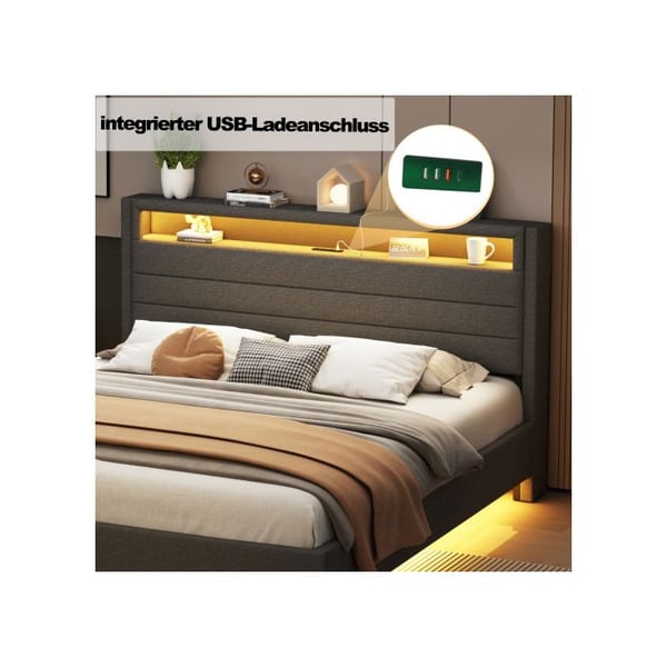 Lit - MUVOE - 140x200 cm - USB-stik - LED-belysning - Vendbar hovedgærde