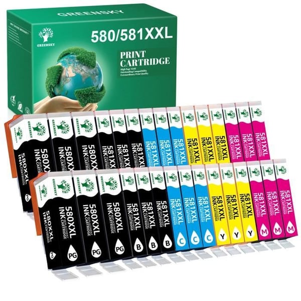Tonerpatroner - GREENSKY - PGI-580 XXL CLI-581 XXL - Kompatibel med Canon - Paket med 30 - Flera färger