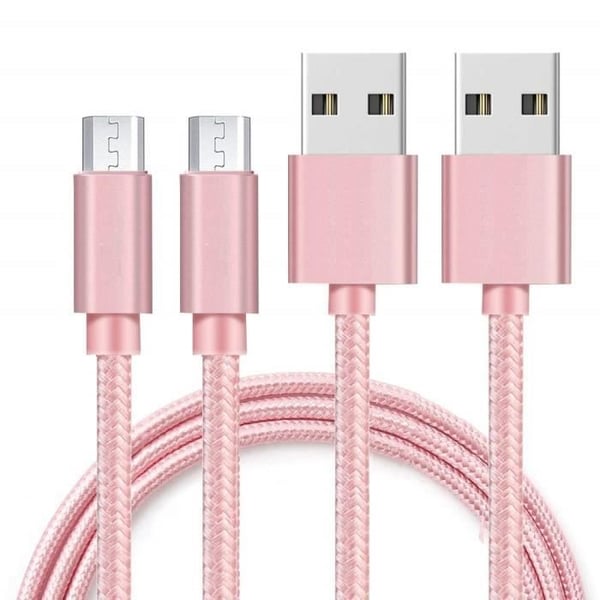 Micro USB-kabel - PHONILLICO - Paket med 2 - Flätad Nylon - Rosa - Kompatibel med Samsung Galaxy