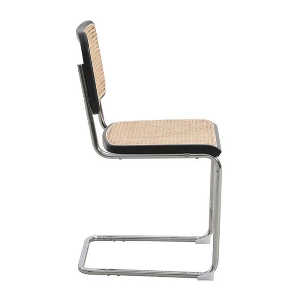 Retro stol med metallben, mørkt tre og naturlig fletting