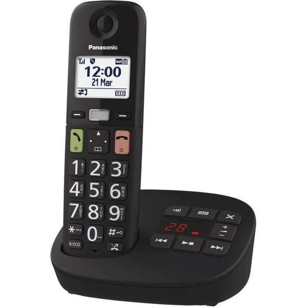 Panasonic KX-TGU130EXB Trådlös telefon med telefonsvarare, stor skärm och stora knappar - Svart
