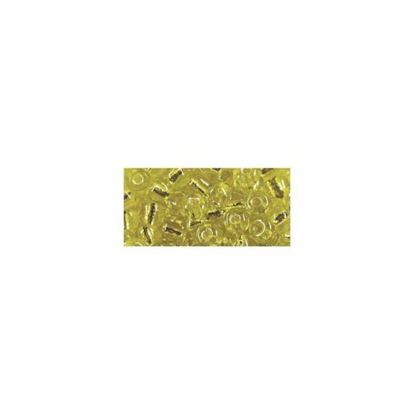 Rocailler med silverkant, 4 mm, gul, kartong 17 g
