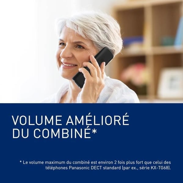Panasonic KX-TGU130EXB Trådlös telefon med telefonsvarare, stor skärm och stora knappar - Svart