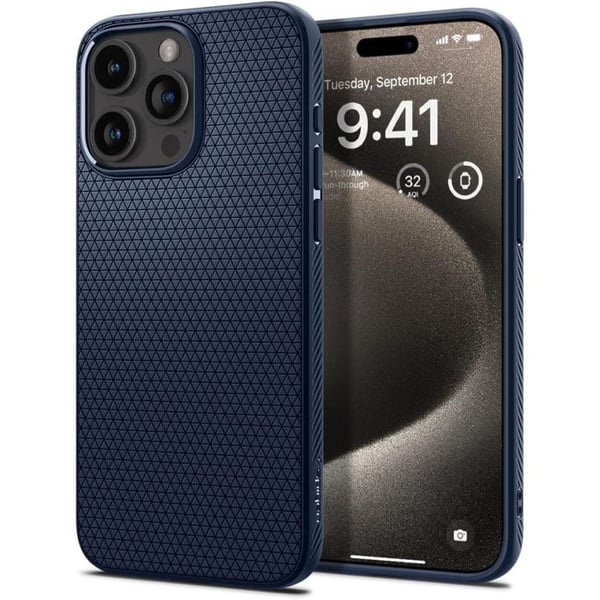 Mobilskal - Spigen - Liquid Air - iPhone 15 Pro Max - Marinblå - Militär skydd