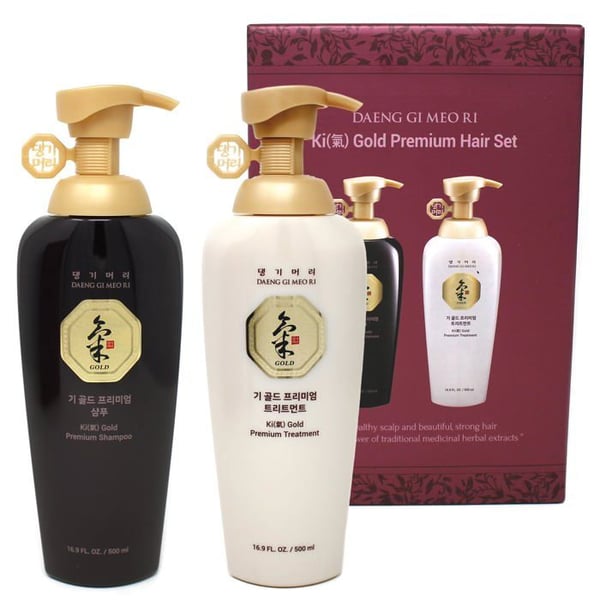 Daeng Gi Meo Ri- Ki Gold Premium Shampoo + Treatment Set, Effektivt fuktgivande för torrt och strävt hår, Ingen konstgjord färg