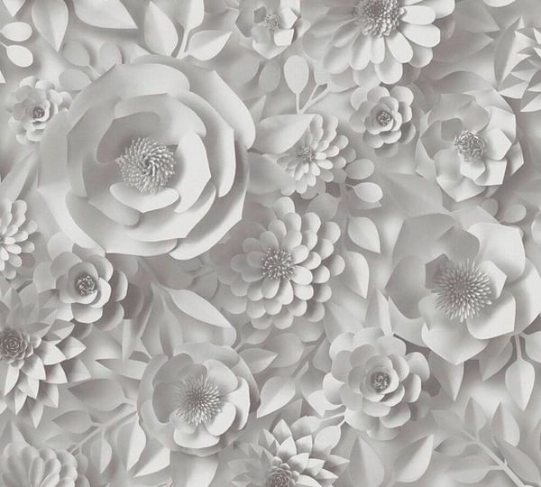 3D-blomster tapet självhäftande - 3D-tapet grå vit - grå blomster självhäftande tapet - 0,52 x 2,5m -