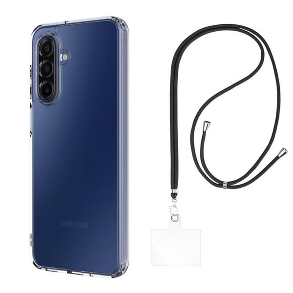 Skal och nackband för Samsung Galaxy A17 5G - Transparent mjuk TPU-skydd med justerbar universell snodd svart Phonillico®