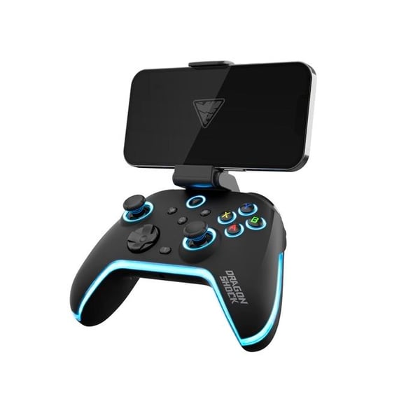 DragonShock - Trådlös svart RGB-kontroll AURORA PLUS med telefonstöd för Android, IOS, PS3 och PC | Turbo-läge, 800mAh