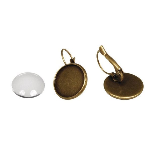 Metallram: Örhänge, 1,7 cm, med cabochon, 1 par, gammalt guld