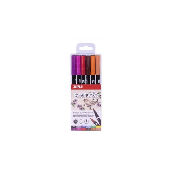 Färgpennor - APLI - Set om 12 - Penselspets och rund - Multicolor - För barn från 3 år