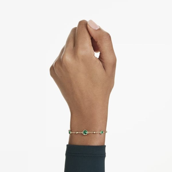 Armbånd - SWAROVSKI - Guldgrøn imber - Rhodineret metal - Smaragdgrønne krystaller - 20,5 cm