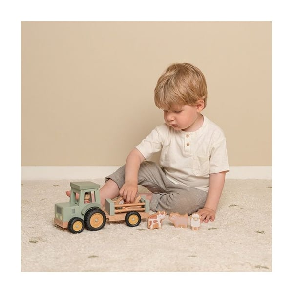 Traktor med släp - LITTLE-DUTCH - Lilla gården - FSC-trä - 10 delar - 18 månader och uppåt